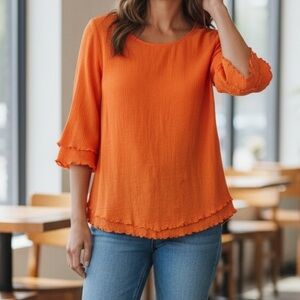 Soft Surroundings 100% Cotton Crinkle Top - Orange - Size S/M